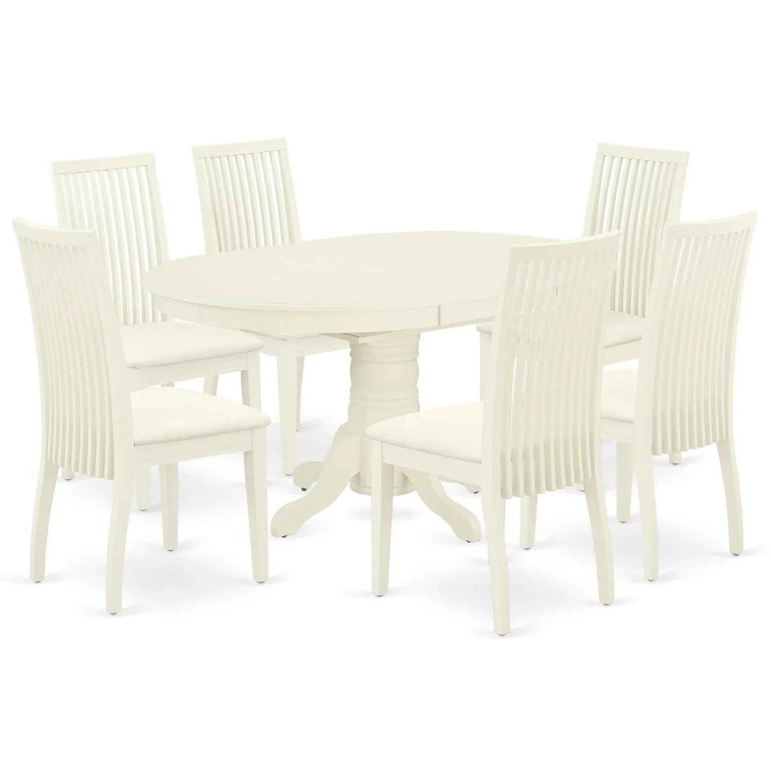 East West Furniture AVIP7-LWH-C 7 Piece Kitchen Table & Chairs Set Consist of an Oval Dining Room Table with Butterfly Leaf and 6 Linen Fabric Upholstered Chairs, 42x60 Inch, Linen White